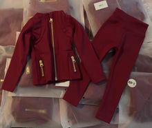 Load image into Gallery viewer, burgundy &amp; gold zipper yoga set for kids Ready to ship 3-5 days 💕
